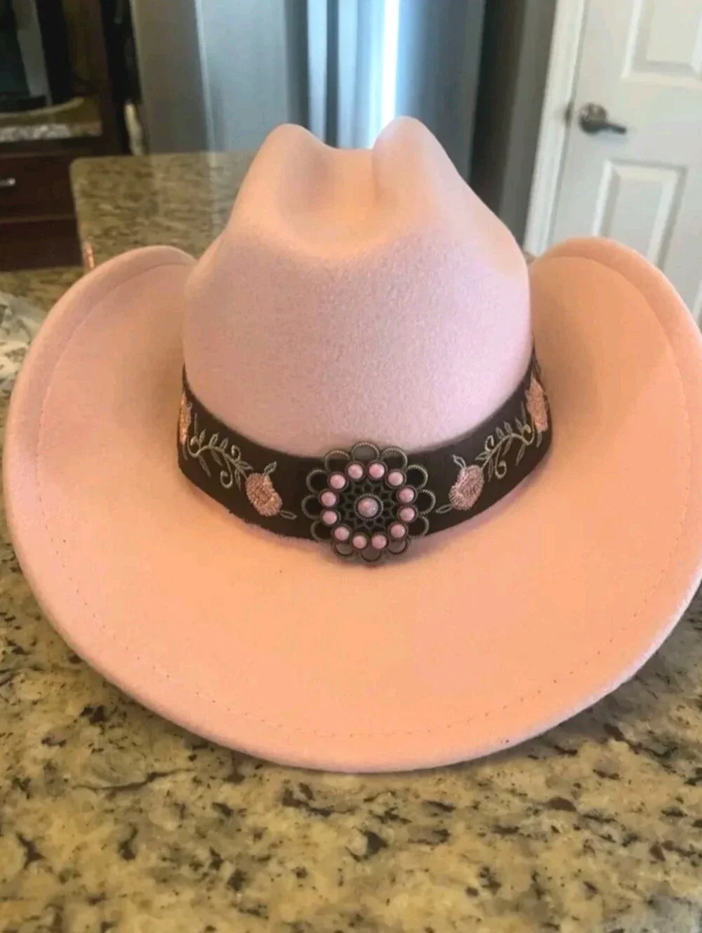 Women's Pink Western Cowboy Hat with Embroidered Band